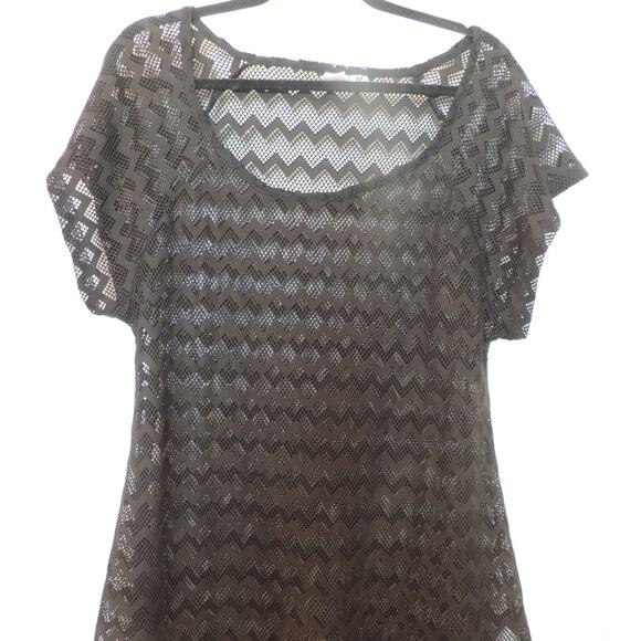 Lagaci Black Electric Betty Chevron Pattern Crochet Knit Swim Cover Up Med - Picture 1 of 4